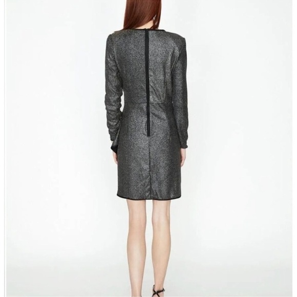 KOTON Shimmer Mini Dress Long Sleeve Party Cocktail Bodycon Black Silver M NWOT - Picture 2 of 12